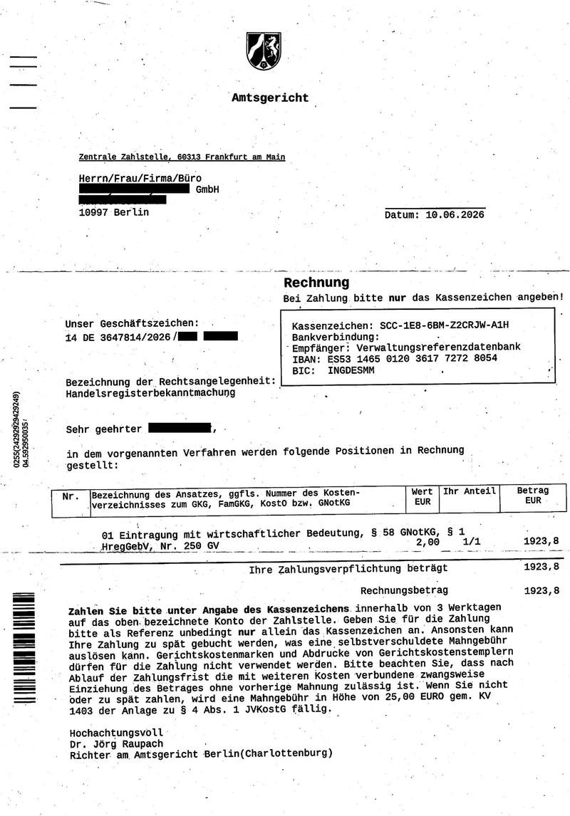 Der gefälschte Brief, wie er ankam – sensible Daten geschwärzt